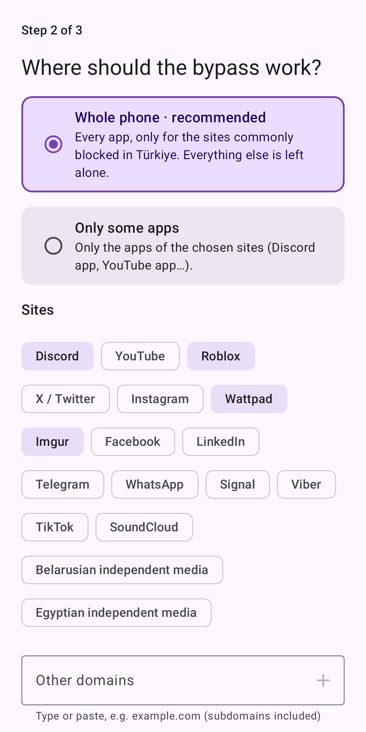 Setup wizard: pick the sites